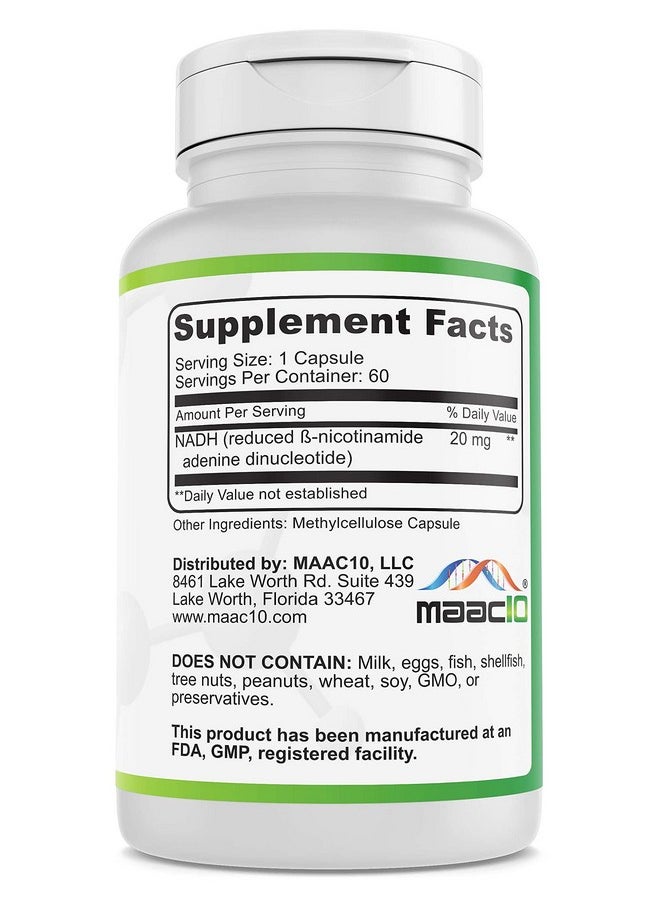 MAAC10 Formulas Maac10 Nadh 20Mg Twomonth Supply 60 Capsules ; Energy Fatigue And Nad+ Support ; Pharmaceutical Grade 99% Pure Enteric Protected Nadh.  - Image 2