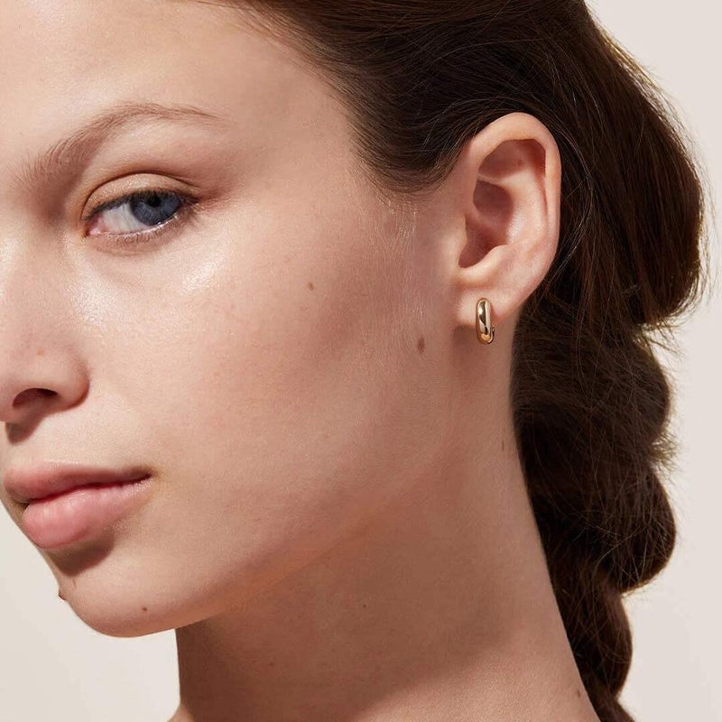 AllenCOCO Small Huggie Hoop Earrings for Women, 18K Gold Plated Rounded Earrings, Lightweight Everyday Jewelry, Hypoallergenic for Sensitive Ears - Image 5