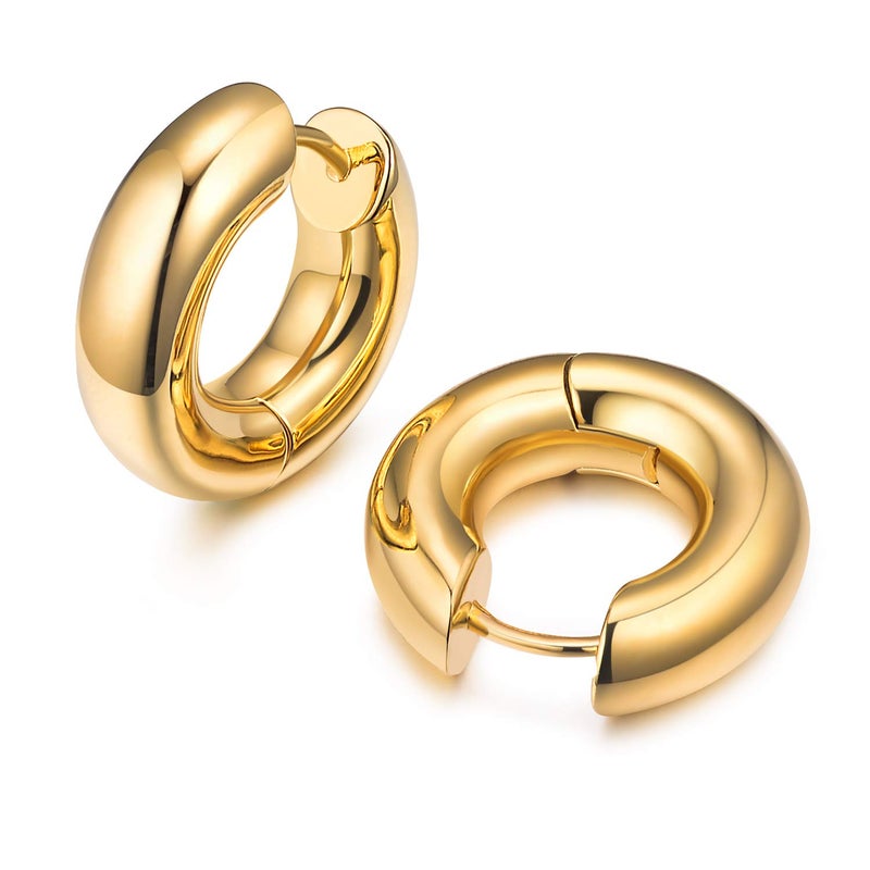AllenCOCO Small Huggie Hoop Earrings for Women, 18K Gold Plated Rounded Earrings, Lightweight Everyday Jewelry, Hypoallergenic for Sensitive Ears - Image 1