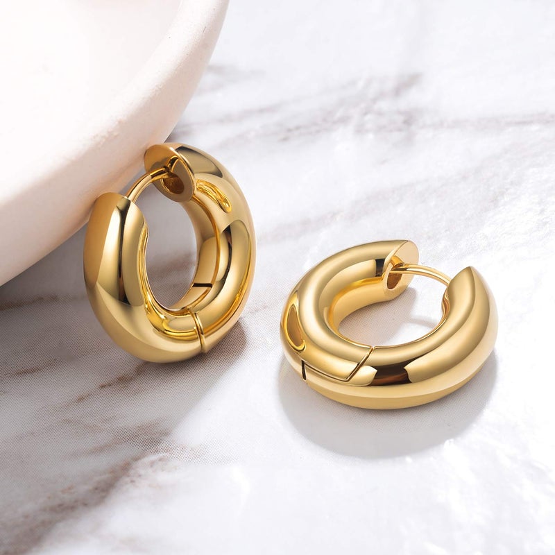 AllenCOCO Small Huggie Hoop Earrings for Women, 18K Gold Plated Rounded Earrings, Lightweight Everyday Jewelry, Hypoallergenic for Sensitive Ears - Image 2