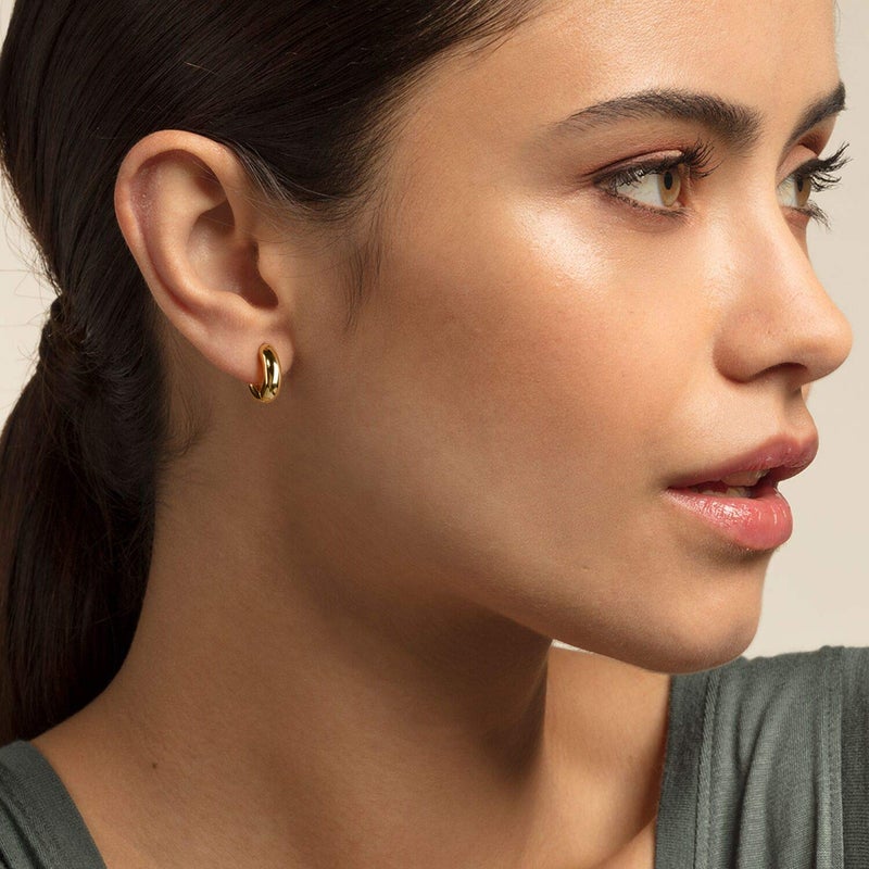 AllenCOCO Small Huggie Hoop Earrings for Women, 18K Gold Plated Rounded Earrings, Lightweight Everyday Jewelry, Hypoallergenic for Sensitive Ears - Image 4