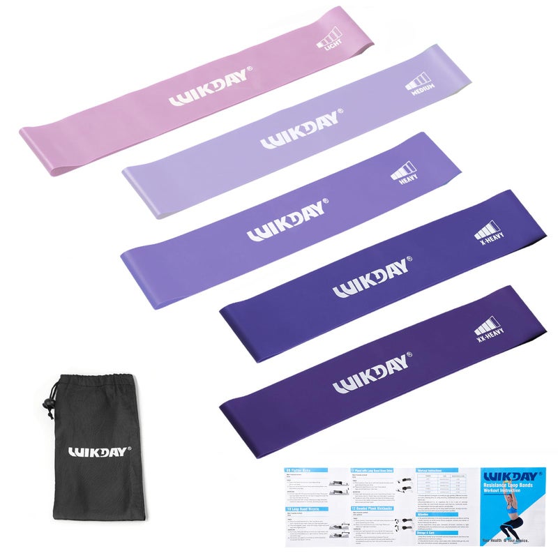WIKDAY Resistance Bands for Working Out Exercise Loop Bands Workout Bands Set for Men Women Body Stretching, Training, Home Workout, Physical Therapy, Booty Legs, Set of 5 (Purple) - Image 1