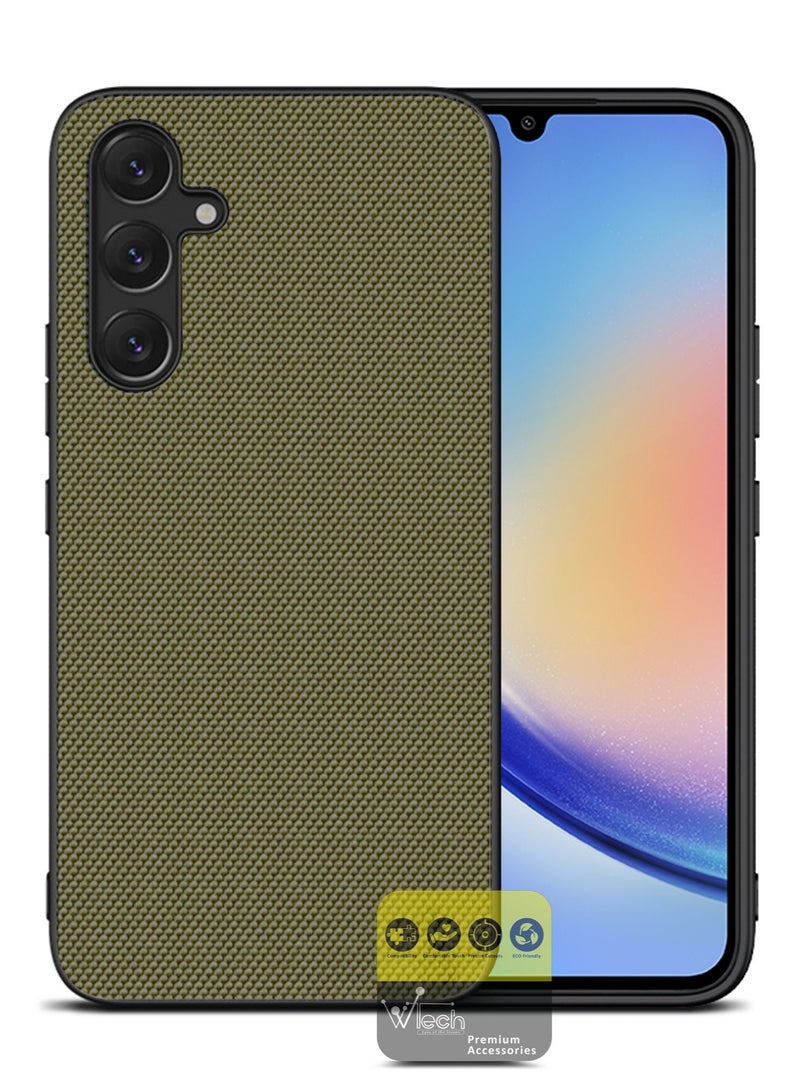 Wtech Hard Back Fabric Texture Side TPU Case Cover For Samsung Galaxy A34 5G 2023 Brown - Image 1