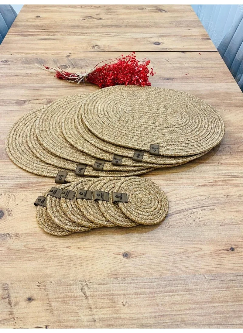 BDZ Deri BDZ Leather Wicker Jute Presentation Plate Coaster American Service Oval Service Plate and Cup Holder 8 Pieces