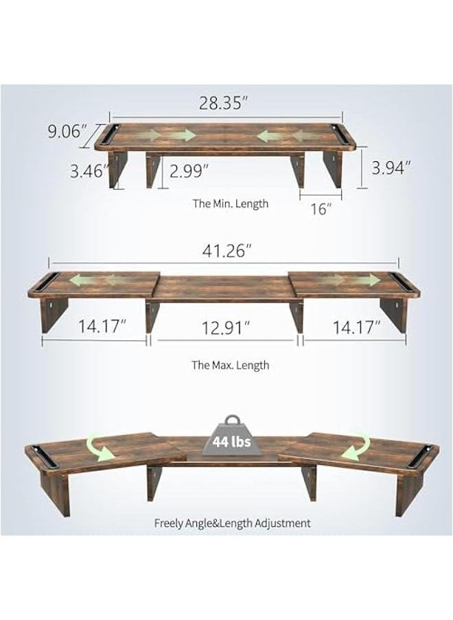 HOOKOR Dual Monitor Stand, Monitor Stands Riser for 2 Monitors,with Adjustable Length and Angle Shelf with Storage Organizer for Office Desk Accessories (Rust Brown)  - Image 2