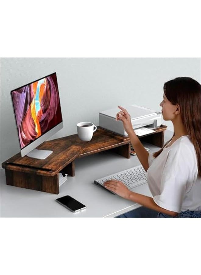 HOOKOR Dual Monitor Stand, Monitor Stands Riser for 2 Monitors,with Adjustable Length and Angle Shelf with Storage Organizer for Office Desk Accessories (Rust Brown)  - Image 5