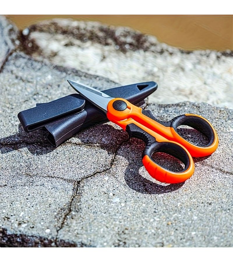 Orange Heavy Duty Electrician Wire Stripping Scissors High Carbon Steel Non Slip Manual Industrial Cable Cutting Tool With Protective Case - Image 3