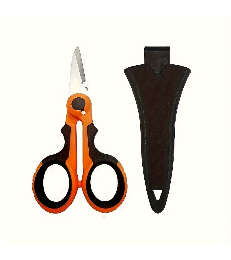 Orange Heavy Duty Electrician Wire Stripping Scissors High Carbon Steel Non Slip Manual Industrial Cable Cutting Tool With Protective Case - Image 1