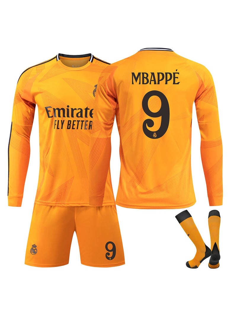 General 24-25 Real Madrid away long sleeve Kylian Mbappe #9 Soccer Training Jersey Jersey 2pcs Long, Soccer Jersey Tracksuit Set, Soccer Jersey/Pants Socks Kids Size and Adult Size  - Image 1