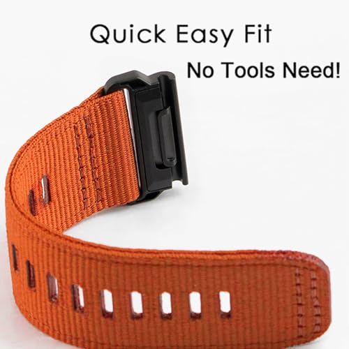 Abanen Upgraded Quick Fit 22mm Nylon Watch Bands for Garmin Fenix 8 47mm / Fenix 7 / epix Pro 47mm, Adjustable Webbing Sports Strap with Stainless Steel Clasp for Instinct 3 45mm, Fenix 6/5 (Orange) - Image 4