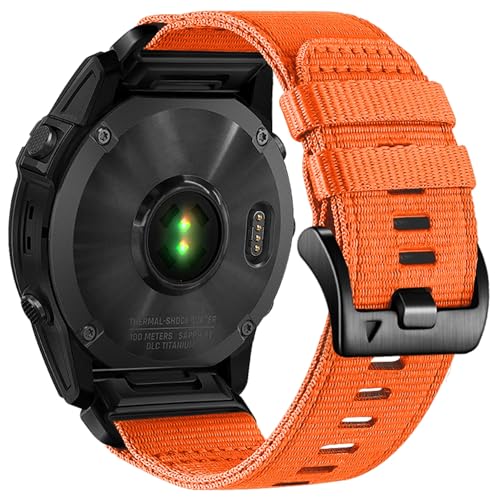 Abanen Upgraded Quick Fit 22mm Nylon Watch Bands for Garmin Fenix 8 47mm / Fenix 7 / epix Pro 47mm, Adjustable Webbing Sports Strap with Stainless Steel Clasp for Instinct 3 45mm, Fenix 6/5 (Orange) - Image 1