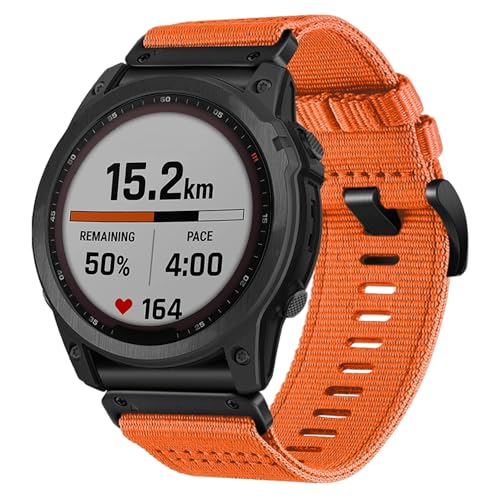 Abanen Upgraded Quick Fit 22mm Nylon Watch Bands for Garmin Fenix 8 47mm / Fenix 7 / epix Pro 47mm, Adjustable Webbing Sports Strap with Stainless Steel Clasp for Instinct 3 45mm, Fenix 6/5 (Orange) - Image 2