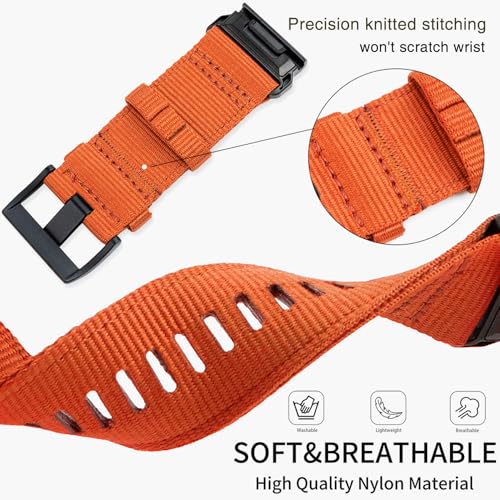 Abanen Upgraded Quick Fit 22mm Nylon Watch Bands for Garmin Fenix 8 47mm / Fenix 7 / epix Pro 47mm, Adjustable Webbing Sports Strap with Stainless Steel Clasp for Instinct 3 45mm, Fenix 6/5 (Orange) - Image 5