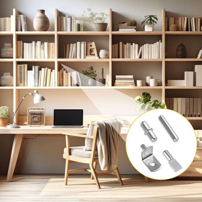 Okxiri 124 Pcs Shelf Pegs Kit, 5 Styles Nickel Shelf pins for Cabinet Shelves, Plated Shelf Support Pegs, Shelf Holders pegs for Kitchen Bookshelf Closet Furniture (5mm, 1/4inch) - Image 5