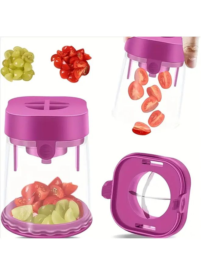 Plastic Manual Fruit And Vegetable Slicer With Removable Blades Adjustable Cherry Tomato Strawberry Grape Cutter Slicer Cup And Dicer Heavy Duty Kitchen Tool For Easy One Handed Prep Purple - Image 1