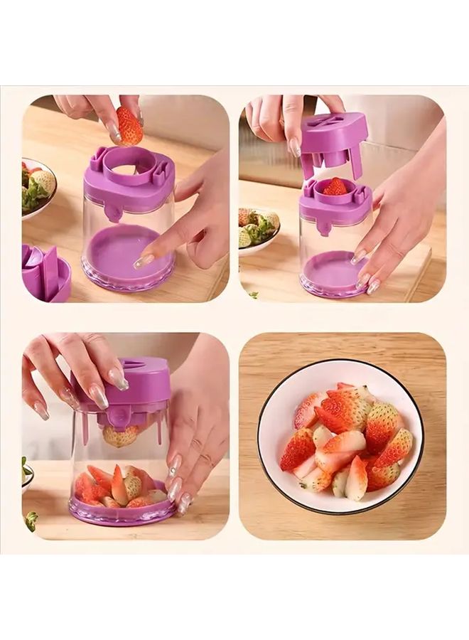 Plastic Manual Fruit And Vegetable Slicer With Removable Blades Adjustable Cherry Tomato Strawberry Grape Cutter Slicer Cup And Dicer Heavy Duty Kitchen Tool For Easy One Handed Prep Purple - Image 2
