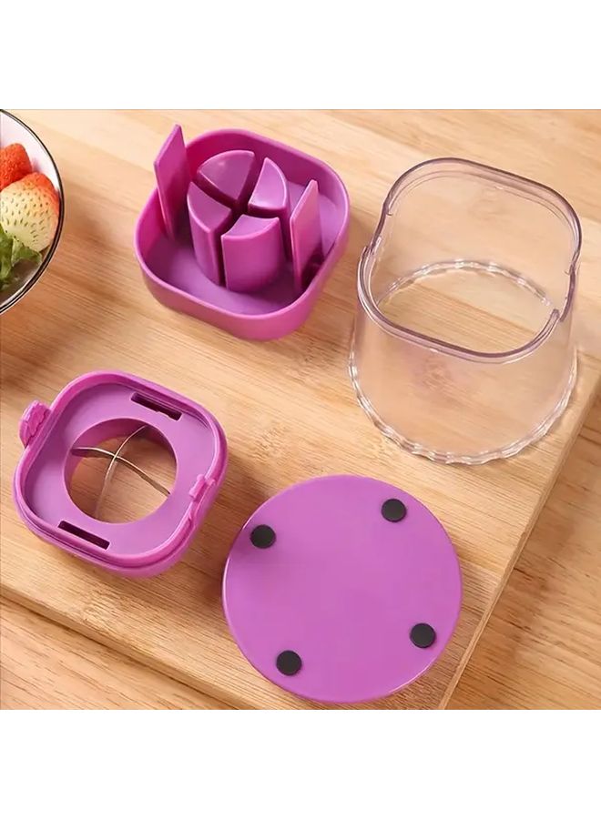 Plastic Manual Fruit And Vegetable Slicer With Removable Blades Adjustable Cherry Tomato Strawberry Grape Cutter Slicer Cup And Dicer Heavy Duty Kitchen Tool For Easy One Handed Prep Purple - Image 4