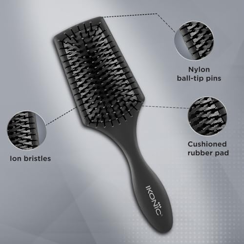 Ikonic Professional Paddle Hair Brush Small - Nylon Ball-Tip Pins, Anti-Static, AntiFrizz, Ion Bristles for Gentle Detangling, Enhanced Shine -for Men & Women, Salon/Personal Grooming, Straightening - Image 4