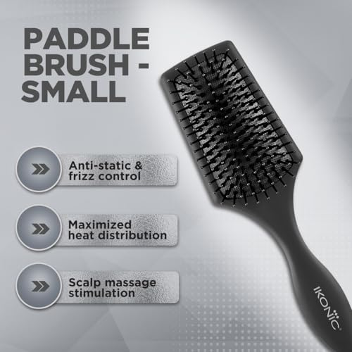 Ikonic Professional Paddle Hair Brush Small - Nylon Ball-Tip Pins, Anti-Static, AntiFrizz, Ion Bristles for Gentle Detangling, Enhanced Shine -for Men & Women, Salon/Personal Grooming, Straightening - Image 2