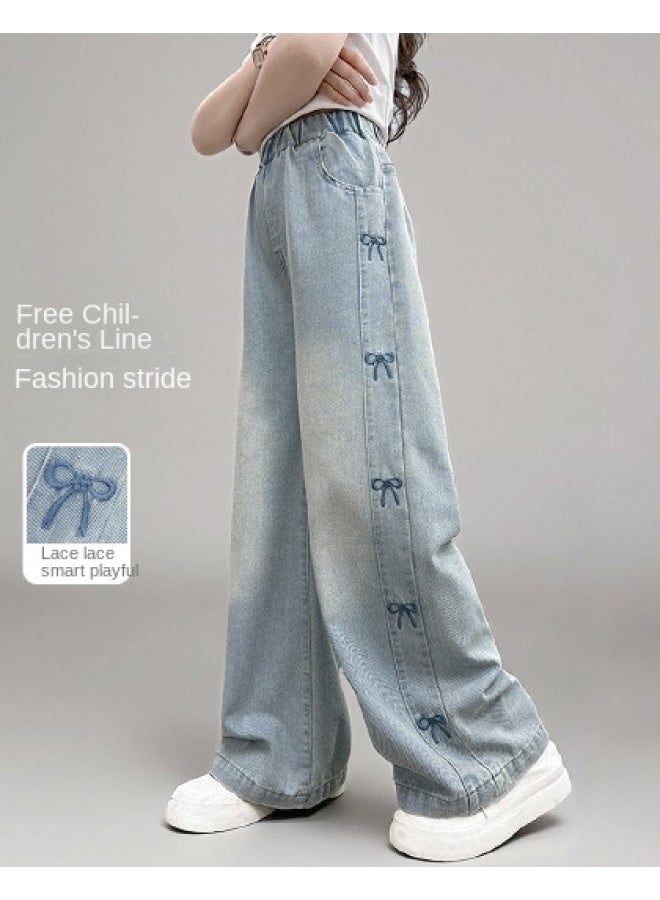 Bumblebee Girls Jeans Summer Thin 2025 New Girls' Mosquito-repellent Pants Loose Wide-leg Pants Summer Outfit For Kids - Image 1