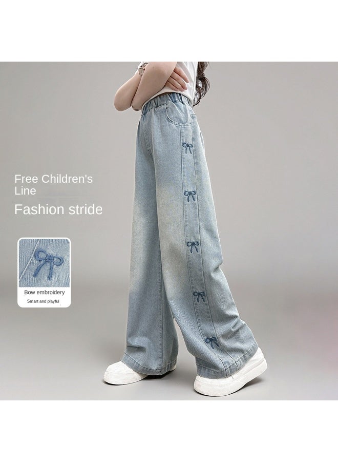 Bumblebee Girls Jeans Summer Thin 2025 New Girls' Mosquito-repellent Pants Loose Wide-leg Pants Summer Outfit For Kids - Image 2