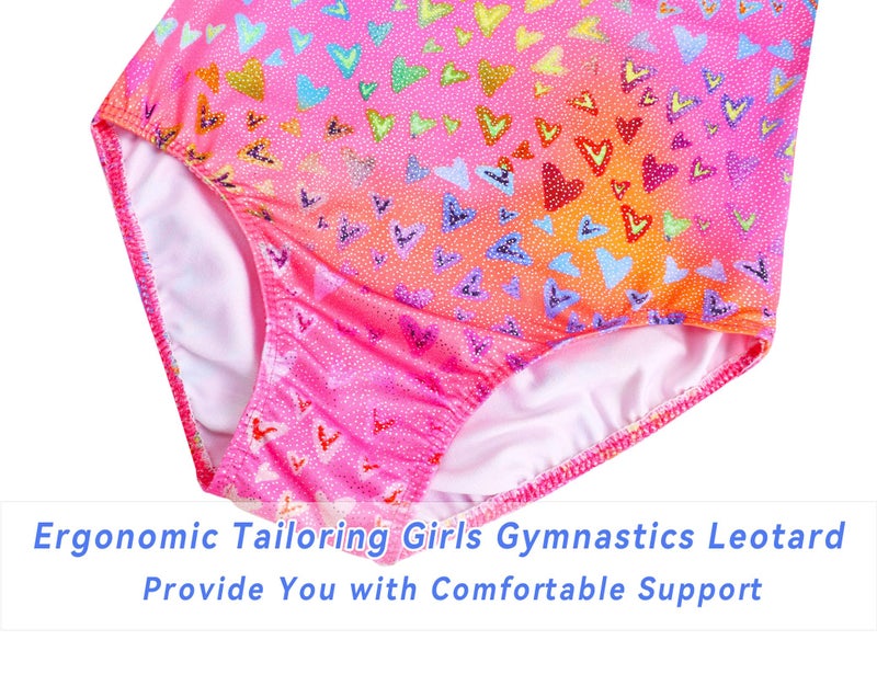 Jinhiteam Girls Leotards for Gymnastics Size 7-8 Years Old Sleeveless Tank Sparkly Pink Heart Gym Leos with Shorts - Image 5