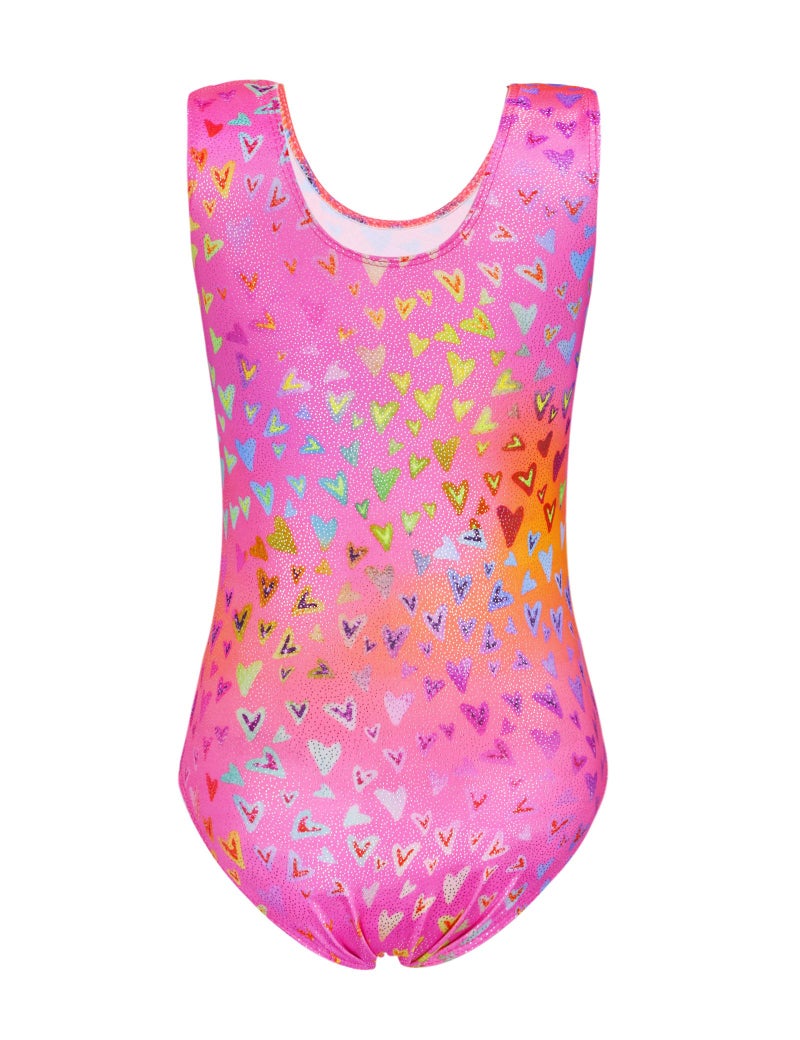 Jinhiteam Girls Leotards for Gymnastics Size 7-8 Years Old Sleeveless Tank Sparkly Pink Heart Gym Leos with Shorts - Image 2