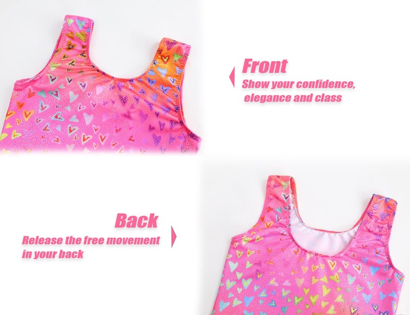 Jinhiteam Girls Leotards for Gymnastics Size 7-8 Years Old Sleeveless Tank Sparkly Pink Heart Gym Leos with Shorts - Image 4