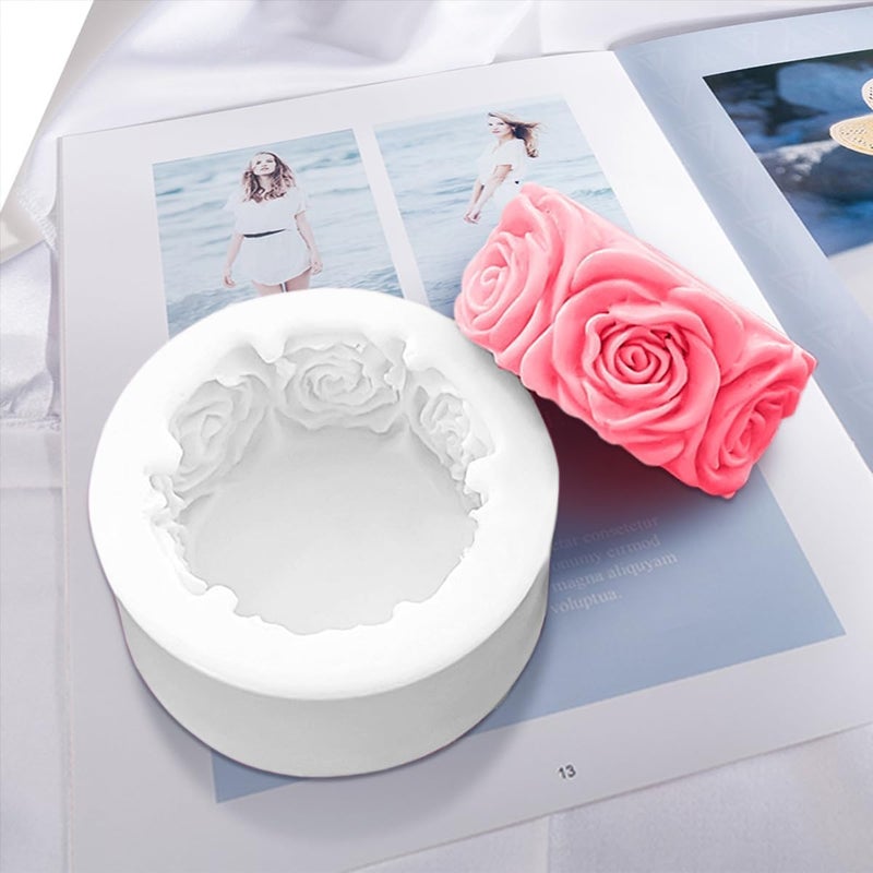 Smello Rose Flower Column Candle Molds Valentine's Day Cylinder Resin Casting Mold for Candle Making Resin Casting Silicone Mold for DIY Candle Making Polymer Clay Craft Plaster (SCM - 138) - Image 1