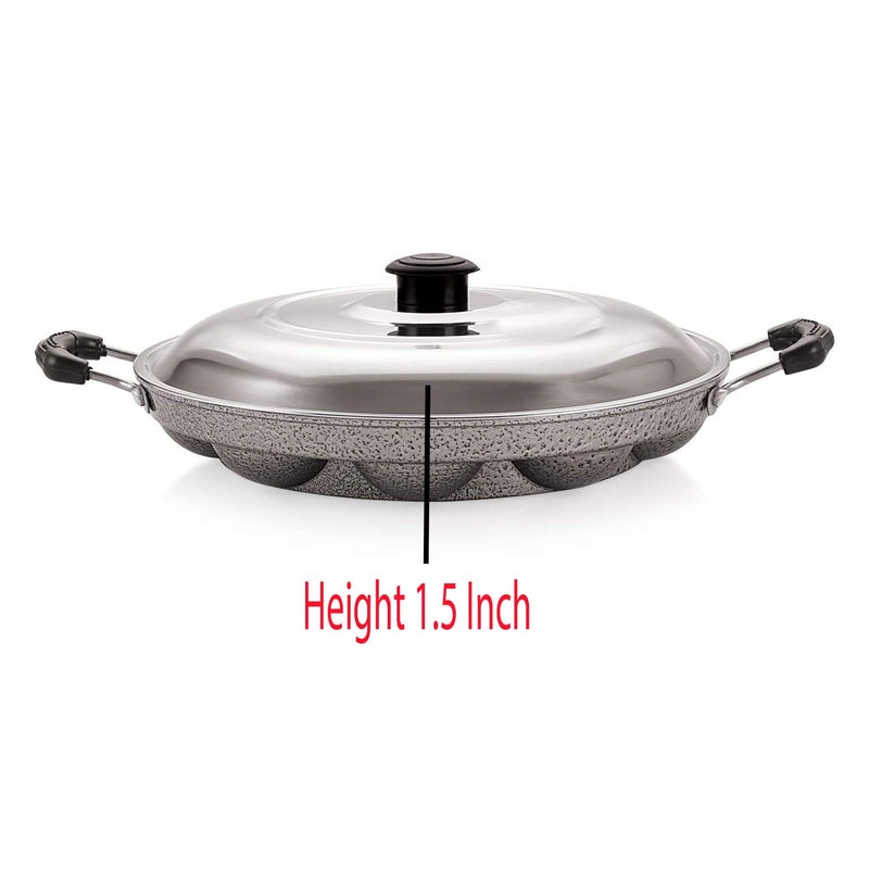 DBY Appam Pan Non Stick Appam Patra 12 Pits Appam Maker Aebleskiver Paniyaram Stuffed Pancakes Poffertjes Pastry Takoyaki Octopus Balls Appachetty with 2 Side Handle And Stainless Steel Lid - Image 3