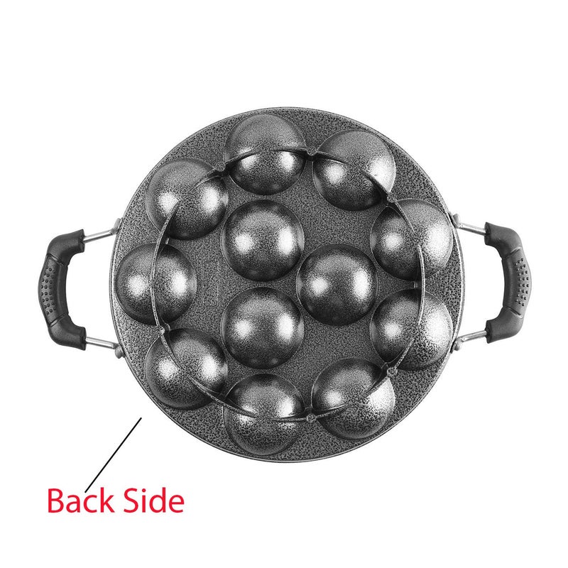 DBY Appam Pan Non Stick Appam Patra 12 Pits Appam Maker Aebleskiver Paniyaram Stuffed Pancakes Poffertjes Pastry Takoyaki Octopus Balls Appachetty with 2 Side Handle And Stainless Steel Lid - Image 5