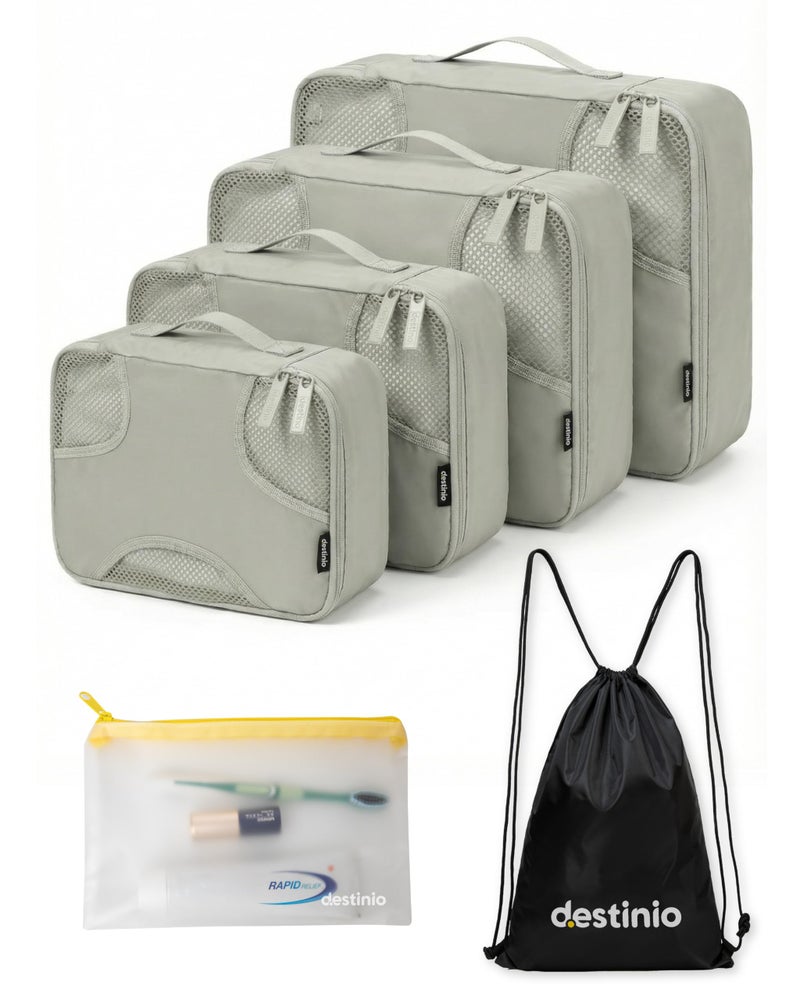 Destinio Packing Cubes for Travel, 6 in 1 Water Resistant Travel Organizer Pouch Set (4 Cubes+Drawstring Bag+Cosmetic Pouch) Luggage Suitcase Wardrobe Bags for Clothes Packing Cubes (Green) - Image 1