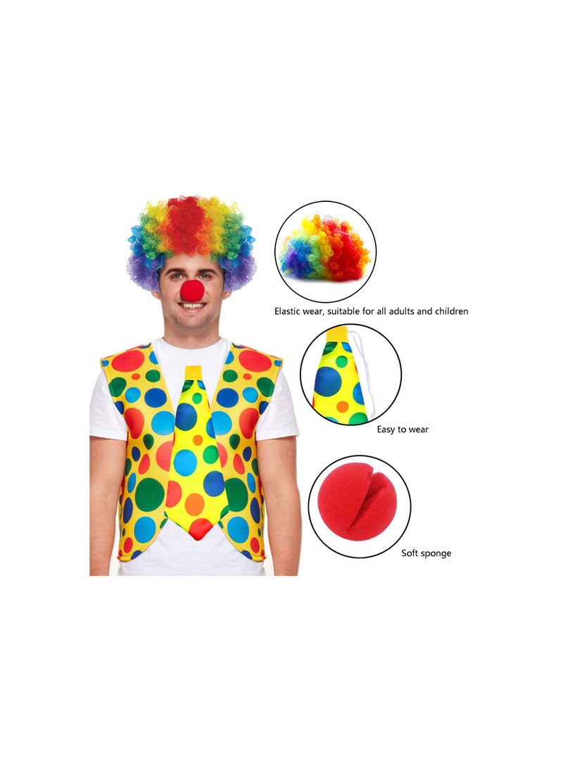 Clown Costume Set for Adults - Includes Clown Nose, Wig, Neck Tie, and Vest - Perfect for Halloween Parties, Cosplay, and Dress Up Accessories (4 Pieces) - Image 2
