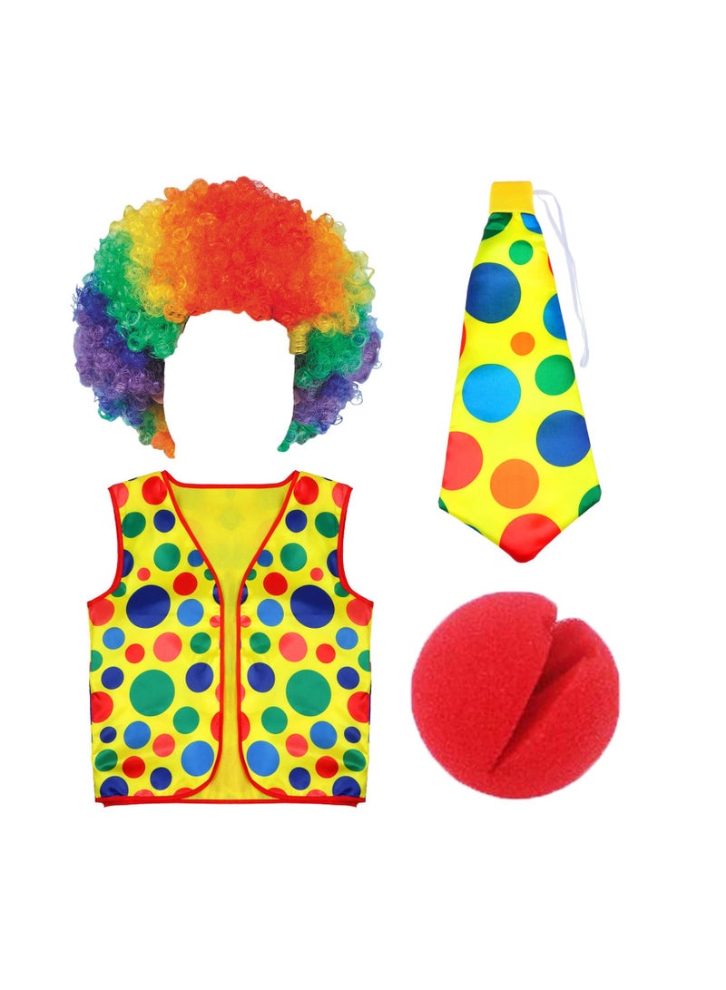 Clown Costume Set for Adults - Includes Clown Nose, Wig, Neck Tie, and Vest - Perfect for Halloween Parties, Cosplay, and Dress Up Accessories (4 Pieces) - Image 3