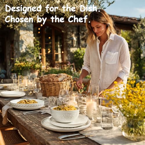 Artena Large Ceramic Dinner Plates Set Of 4, 10.75 Inch Embossed Kitchen Salad Plates, Modern Serving Plates For Restaurant, Plates With Lipped Edges, Microwave Dishwasher Safe (Multiple Patterns) - Image 5
