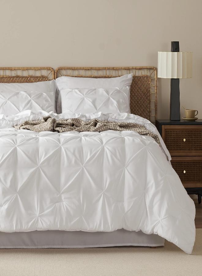 Bedsure Bedsure White King Size Comforter Set - Bedding Set King 7 Pieces, Pintuck Bed in a Bag White Bed Set with Comforter, Sheets, Pillowcases & Shams  - Image 1