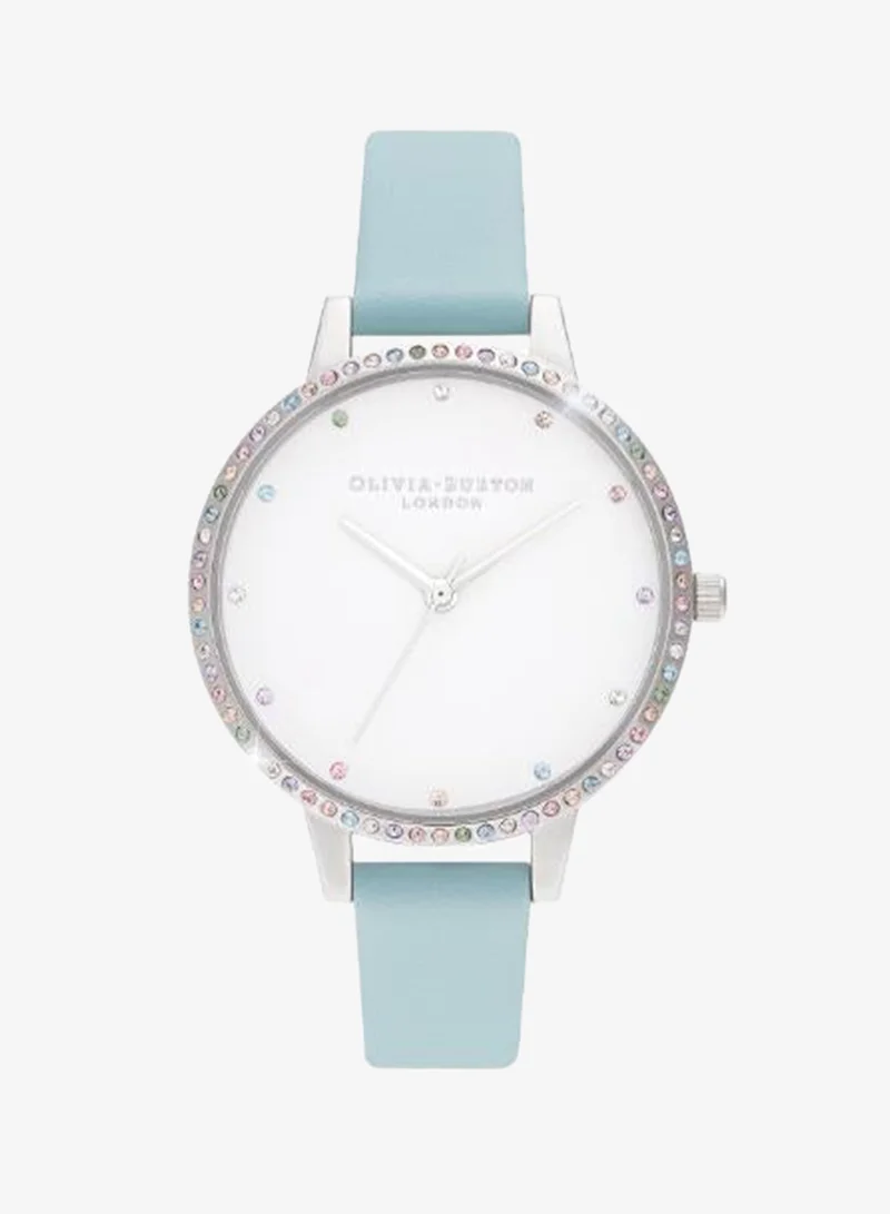 Olivia Burton Women's Quartz Watch, White Dial, Blue Leather Strap