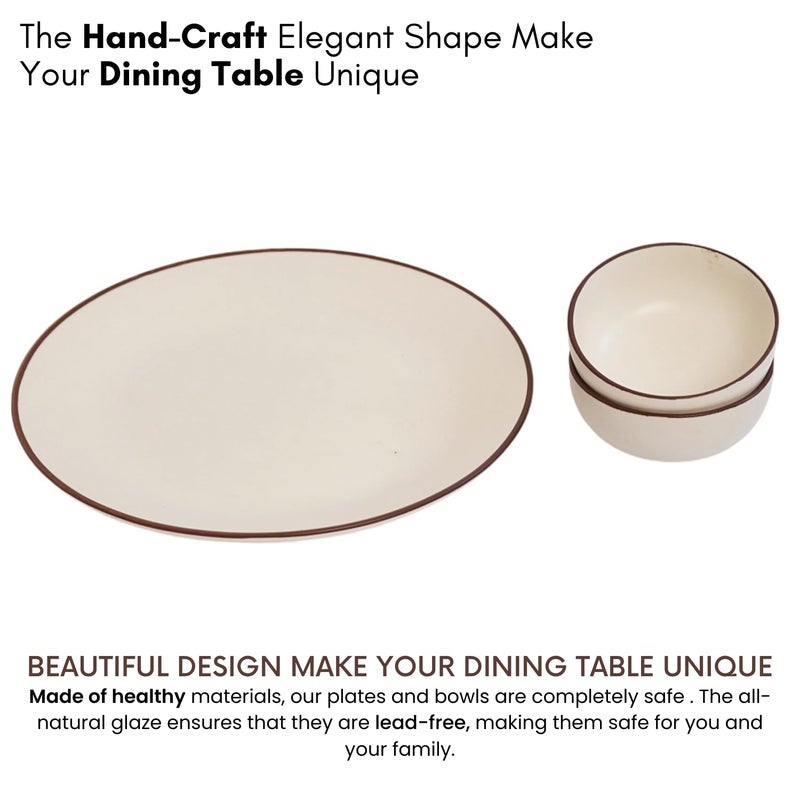 Freakway Hand Painted Ceramic Dinner Set of 3 Pcs | 1 Stoneware Dinner Plates (10.6 Inch) and 2 Bowl/Katori (3.93 Inch and (170 Ml) | Microwave & Dishwasher Safe - Ivory White - Image 5