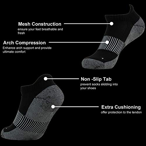 FOOTPLUS Womens Copper Golf Socks Thick Cushioned Sole Arch Support Odor Free Breathable Hiking Indoor Trekking Jogging Running Compression Socks, 6 Pairs Black, Medium - Image 5