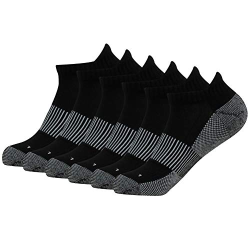 FOOTPLUS Womens Copper Golf Socks Thick Cushioned Sole Arch Support Odor Free Breathable Hiking Indoor Trekking Jogging Running Compression Socks, 6 Pairs Black, Medium - Image 1
