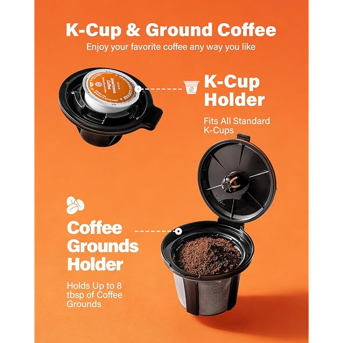 SHARDOR Programmable 5 Cup Drip Coffee Maker, Single Serve Hot & Iced Coffee Machine for K Cup & Grounds, 95oz Removable Reservoir, 624oz Brew Size, Strong Brew, Stainless Steel Thermal Carafe, Black - Image 3