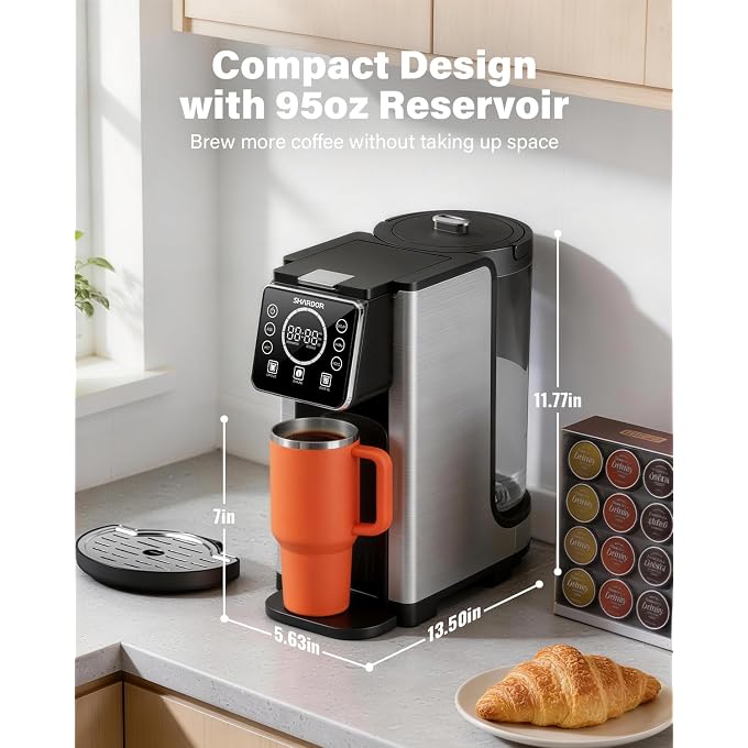 SHARDOR Programmable 5 Cup Drip Coffee Maker, Single Serve Hot & Iced Coffee Machine for K Cup & Grounds, 95oz Removable Reservoir, 624oz Brew Size, Strong Brew, Stainless Steel Thermal Carafe, Black - Image 2