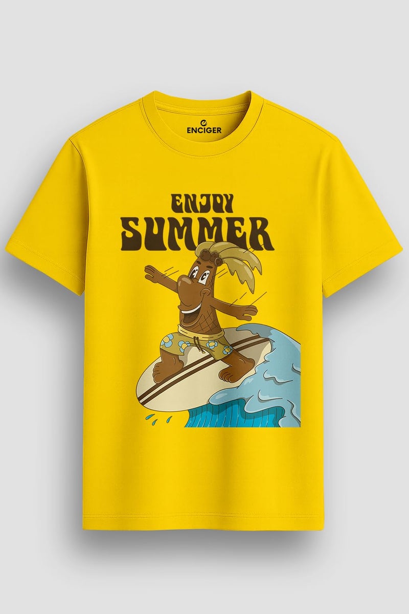 ENCIGER Men's Cotton Graphic Printed T-Shirt Combo (Pack of 3) – Summer Theme | Casual Round Neck Half Sleeve Tees (Green Grey Yellow, XL) - Image 2