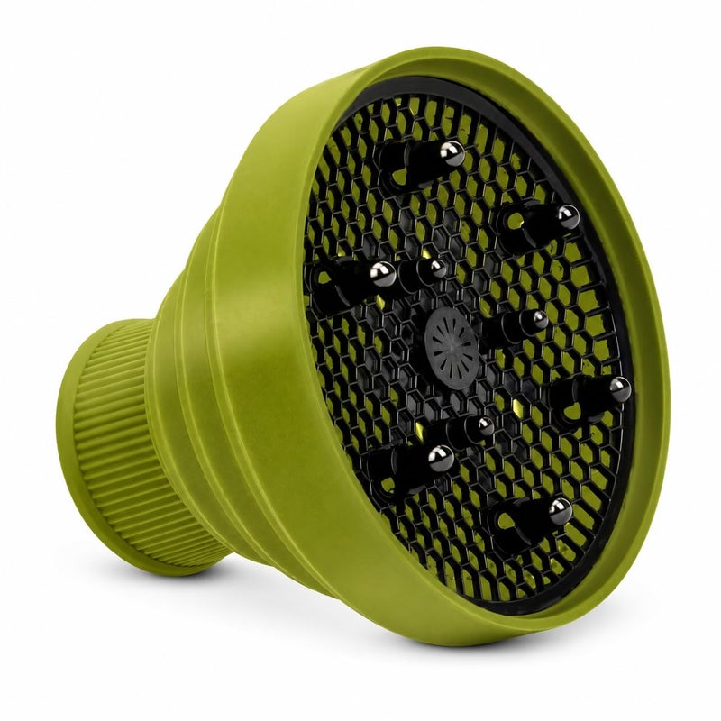 Hair Diffuser, Foldable Silicone Blow Dryer Attachment with Flexible Universal-Fit Ring for Curly and Wavy Hair, Heat-Resistant Collapsible Styling Accessory for Home and Travel, Green - Image 1