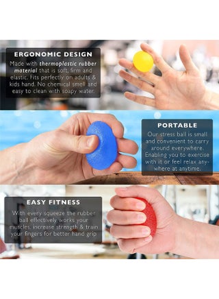 Hand Grip Strength Trainer, Stress Relief Ball for Adults and Kids, Wrist Rehab Therapy Hand Grip Equipment Ball Squishy - Set of 3 Finger Resistance Exercise Squeezer - view 4