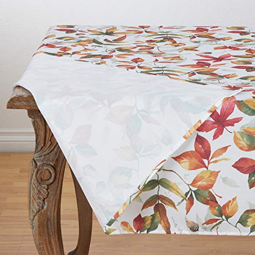 SARO LIFESTYLE Feuilles Collection Soft-Toned Polyester Tablecloth With Fall Leaves Design, 70", Multi - Image 4