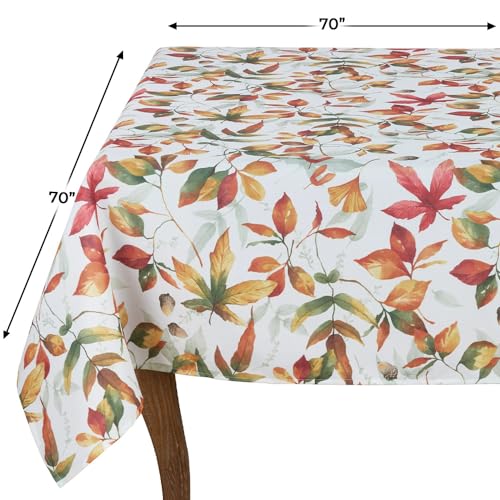 SARO LIFESTYLE Feuilles Collection Soft-Toned Polyester Tablecloth With Fall Leaves Design, 70", Multi - Image 3