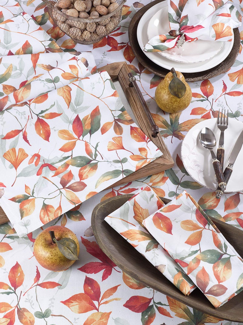SARO LIFESTYLE Feuilles Collection Soft-Toned Polyester Tablecloth With Fall Leaves Design, 70", Multi - Image 5