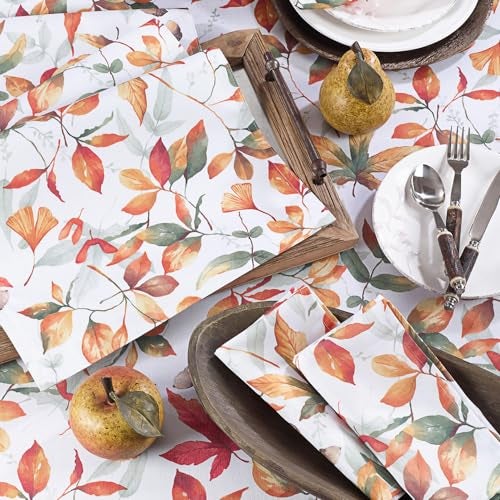 SARO LIFESTYLE Feuilles Collection Soft-Toned Polyester Tablecloth With Fall Leaves Design, 70", Multi - Image 2