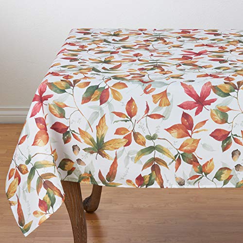 SARO LIFESTYLE Feuilles Collection Soft-Toned Polyester Tablecloth With Fall Leaves Design, 70", Multi - Image 1